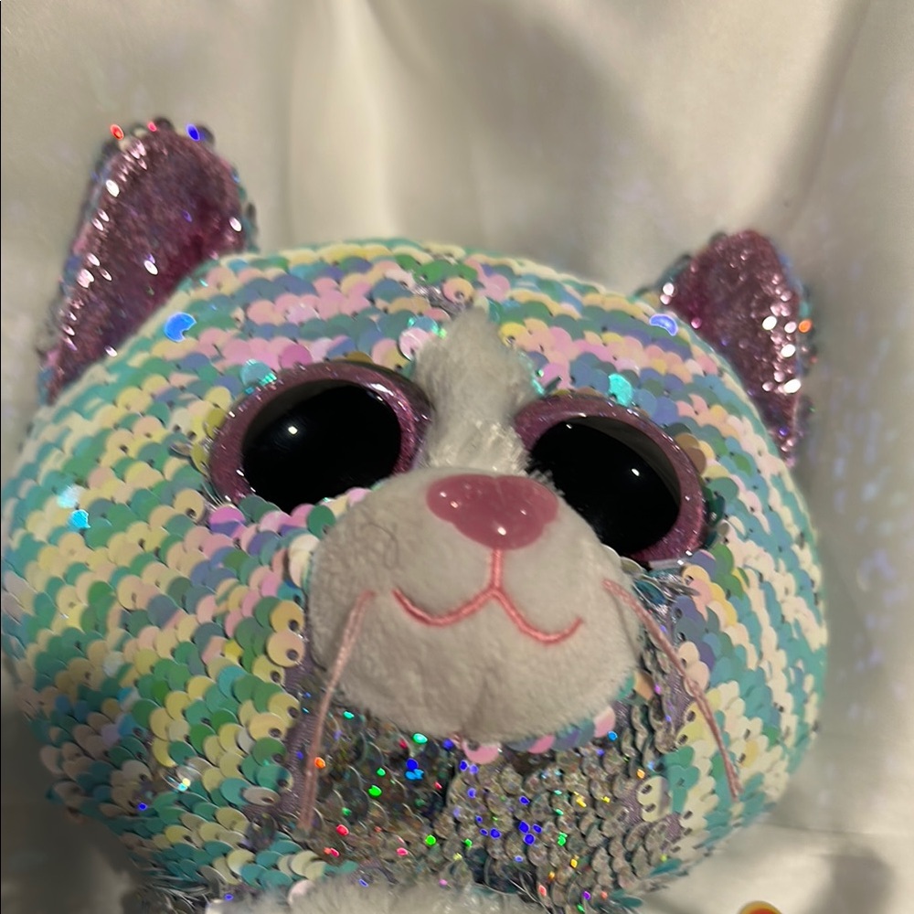 Ty Multicolor Sequin Stuffed Cat with pink eyes - Picture 11 of 13